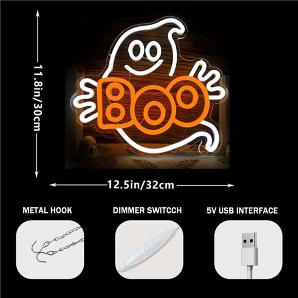 halloween neon sign Ghost decorations Halloween neon light Scary Party NEW LED - Picture 2 of 6